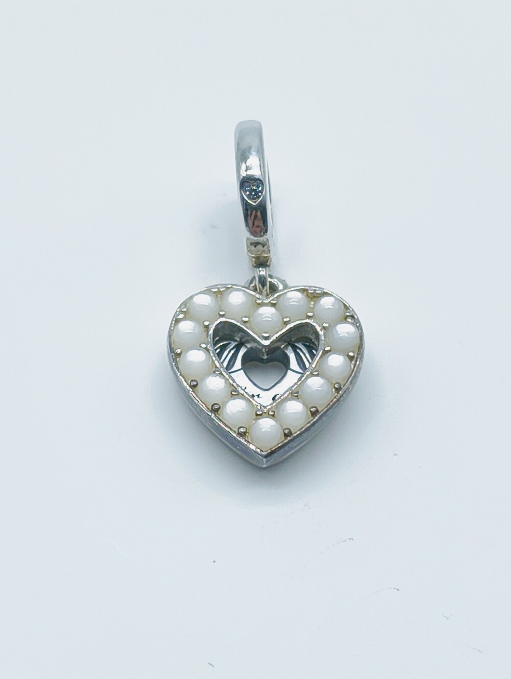 Pandora Pearlescent White Double Heart Mom Charm